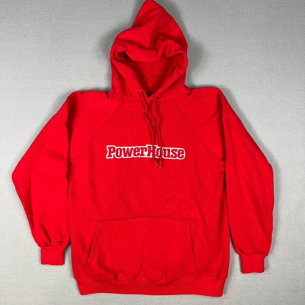 VTG PowerHouse Hoodie Fits Medium Raglan 1980s Workout Bodybuilding USA